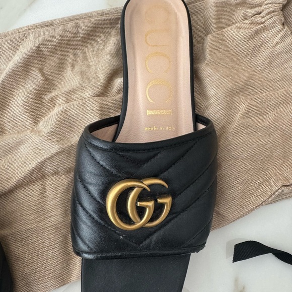 Gucci Double G Black and Gold Mules - Picture 2 of 10